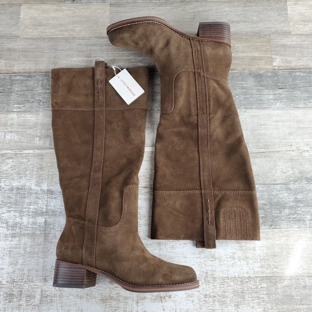 Lucky Brand Hybiscus Womens Knee High Riding Boots Sz 7.5 M Desert Palm Slip On